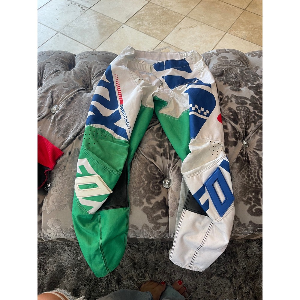 Fox Racing 180 Youth Motocross Jersey and Pants Set White Blue Green YL 22